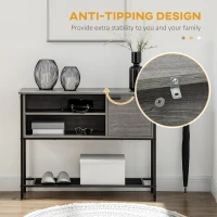 HOMCOM Industrial Console Table, Narrow Hallway Table with Cabinet, Open Compartments and Slatted Shelf for Entryway, Grey(m-6)