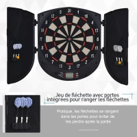 HOMCOM Cible jeu de fléchettes électronique refermable 26 jeux jusqu'à 8 joueurs affichage LCD haut-parleur noir(m-6)