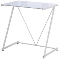 HOMCOM Escritorio Mesa de Ordenador 80x50x75 cm con Encimera de Vidrio Templado y Patas de Metal Carga 80 kg Estilo Moderno para Oficina Estudio Dormitorio Blanco(m-10)