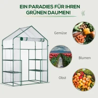 Outsunny Foliengewächshaus begehbares Gartenhäuschen Tomatengewächshaus Treibhaus Frühbeet mit 6 Regalen Transparent Stahl PVC-Kunststoff 142 x 73 x 195 cm(m-7)