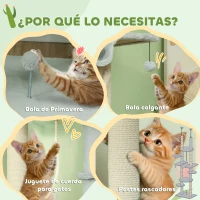 PawHut Árbol para Gatos de Suelo a Techo 225-255 cm con Hamacas Plataformas Juguete de Cuerda Bola de Juguete Gris(m-8)