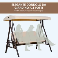 Outsunny Dondolo 3 Posti con Tetto Regolabile, Portabicchieri e Cuscini, in Metallo e Poliestere, 208x121x172 cm, Beige(m-7)