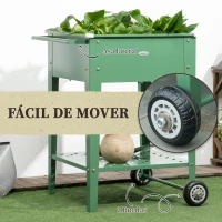 Outsunny Huerto Urbano Elevado con Ruedas de Acero Galvanizado con Estante y Asa Lateral para Plantas Cultivos 64x55x79 cm Verde(m-6)