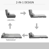 HOMCOM Bodenstuhl Bodensessel mit Liegefunktion Verstellbarer Rückenlehne Sitzkissen Relaxsessel zum Fernsehen, Lesen Meditationsstuhl Lazy Sofa Lesesessel für Meditation Yoga Büro Grau(m-4)