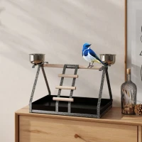 PawHut Parrot Stand Bird Stand w/Wood Perch Ladder Feeder Removable Tray(m-2)