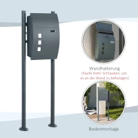 HOMCOM Briefkasten Postkasten, Verriegelung, Standbriefkasten, 2 Schlüssel, Stahl, 44 cm x 15 cm x 114 cm,  Grau(m-6)