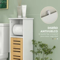 HOMCOM Mueble Auxiliar de Baño con Portarrollos de Papel Estantes Ajustable y Puerta de Bambú 21x17x78 cm Blanco y Natural(m-6)