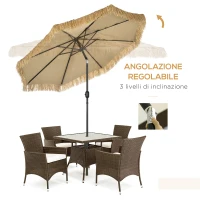 Outsunny Ombrellone da Giardino Rotondo con Copertura in Paglia e Manovella, Ø265x250cm, Cachi(m-4)