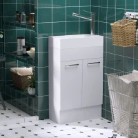 kleankin Mueble de Baño con Lavabo Cerámico con 2 Puertas Estilo Moderno Carga 50 kg 50x86x25 cm Blanco(m-6)