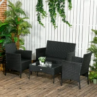 Outsunny Set da Giardino 4Pezzi in Rattan con 2 Sedie, Poltrona da Giardino a 2 Posti e Tavolino Basso(m-9)
