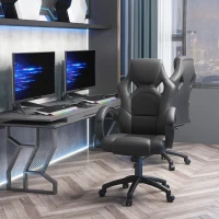 HOMCOM Office Chair Faux Leather Swivel Computer Desk Chair for Home Office with Wheels Armrests Black(m-2)