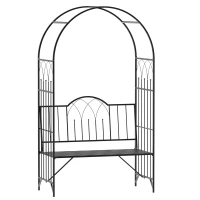 Outsunny Garden Metal Arch Bench Outdoor Patio Rose Trellis Arbour Pergola for Climbing Plant Antique Style 2-Seater Chair, Black(m-1)
