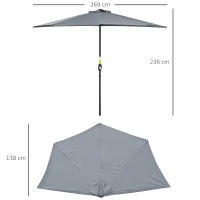 Outsunny Ombrellone Semicircolare da Parete con Manovella, in Poliestere e Metallo, 2.7x2.4 m, Grigio(m-3)