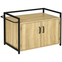 PawHut Casa para Gatos de Madera Mueble Arenero para Gatos 2 en 1 con Armario de Almacenaje Encimera Amplio 2 Puertas Orificio de Entrada Lateral y Barra de Colgar 82,3x51x54 cm Natural(m-10)