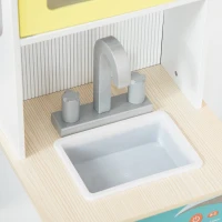 HOMCOM Two Kids Wooden Toy Kitchen Play Cooking Set Pretend Role Playset, with  Sink, Telephone, Storage Basket, for 3-6 Years Old(m-9)