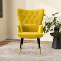 HOMCOM Butaca de Salón Sillón Individual Tapizado en Terciopelo con Respaldo Alto Estilo Moderno 68x72x103 cm Amarillo(m-7)