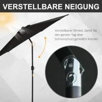 Outsunny Knickschirm Sonnenschirm Gartenschirm Marktschirm mit Handkurbel Alu 180/㎡ Polyester Schwarz ∅2,6 x 2,35 m(m-4)