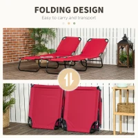 Outsunny Set of Two Folding Sun Loungers - Red(m-5)