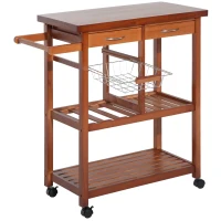 HOMCOM Carrito de Cocina Mesa Servicio Auxiliar Madera y Metal Cromado con 4 Ruedas 2 Cajones y Botellero(m-10)