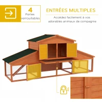 PawHut Clapier cage à lapins rongeurs poulailler XXL 2 étages 2 enclos tiroir déjection 2,25L x 0,70l x 1H m bois massif pin(m-4)
