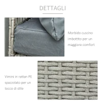 Outsunny Set Mobili da Giardino con Divano 2 Posti, Contenitore e Pouf in Rattan PE Salvaspazio con Cuscini, Grigio(m-7)