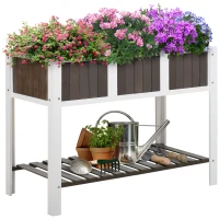 Outsunny Wooden Raised Planters for Garden, Elevated Planter Box with Shelf for Vegetable Flower Herbe Outdoor/Indoor, 119x57x89cm(m-1)