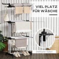 HOMCOM Wäscheständer, 4 Ebenen, klappbar, 4 Rollen mit 2 Bremsen, Metallrahmen, Schwarz, 73 x 64 x 177cm(m-4)