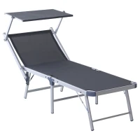 Outsunny Aluminium Foldable Sun Lounger, Outdoor Adjustable Backrest Reclining Chaise Lounge Chair with Sun Roof, Grey(m-1)