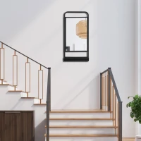 HOMCOM Specchio da Parete con Mensola Inferiore e Struttura in Metallo, 36.2x12x71.7cm, Nero(m-6)