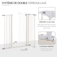 Barrière de sécurité Longueur réglable dim. 74-80 cm ou 91,5-97,5 cm métal Plastique Blanc(m-6)