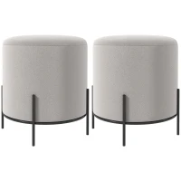 HOMCOM Lot de 2 poufs ottoman tabouret pouf repose-pied en velours pieds en acier pour salon chambre Ø 35 x 38 cm gris clair(m-10)