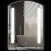 kleankin Specchio Bagno con Luce LED e Interruttore Touch, Mensola in Vetro e Struttura Alluminio, IP44, 50x70 cm Argento(m-1)