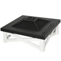 Outsunny Outdoor 3 in 1 Square Fire Pit Brazier with BBQ Grill, Metal Large Firepit with Lid, Log Grate, Poker for Backyard, Camping, Bonfire, Wood Burning Stove, 86 x 86 x 38cm, Black(m-1)