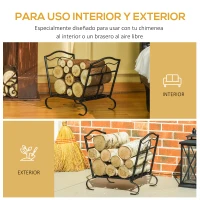 Outsunny Estante para Leña Metálico 47x30x38 cm Leñero Exterior e Interior Vintage Soporte para Leña con Rejilla y Base Elevada Carga Máx. 40 kg Negro(m-6)