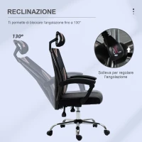 Vinsetto Sedia da Ufficio Ergonomica Inclinabile a 130° con Supporto Lombare e Cervicale, 58x62.5x112-120cm(m-5)