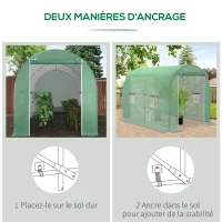 Outsunny Serre de Jardin Tunnel Surface Sol 6 m² 3L x 2l x 2,10H m châssis Tubulaire renforcé Porte zippée 4 fenêtres enroulables Vert(m-6)