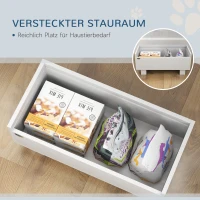 PawHut Erhöhte Fütterungsstation für Hunde, mit abnehmbarer Slow-Feeder-Matte, 2 Aluminiumschüsseln, Stauraum, Weiß(m-6)