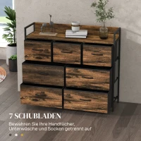 HOMCOM Kommode, Sideboard mit 7 Stoffschubladen, Industrial Design, Stahlrahmen, 98x29x85cm, Braun/Schwarz(m-4)