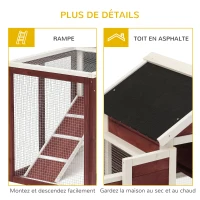 PawHut Clapier cage à lapins multi-équipé : niche supérieure avec rampe, plateau excrément, fenêtre + enclos  extérieur sécurisé 2 portes 122L x 63l x 92H cm rouge brique(m-7)