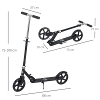 HOMCOM Patinete Plegable para Niños de 7-14 Años Scooter Infantil Manillar Ajustable en Altura de 4 Niveles con Freno 88x37x75-100 cm Negro(m-3)