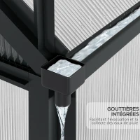 Outsunny Serre de jardin polycarbonate 3,65m² 190 x 192 x 201 cm résistant aux UV fondation renforcé gouttière Gris(m-7)