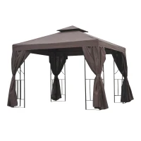 Outsunny 3 x 3 m Garden Gazebo Double Roof Marquee Patio Wedding Party Tent Canopy Shelter with Sidewalls (Brown)(m-11)