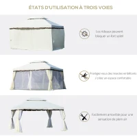 Outsunny Tonnelle de jardin extérieur 4 x 3 m barnum double toit tente de réception avec parois et moustiquaires blanc(m-4)