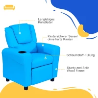 HOMCOM Kindersessel mit neigbarer Rücklehne 62 x 52 x 69cm Massivholzrahmen Blau(m-7)