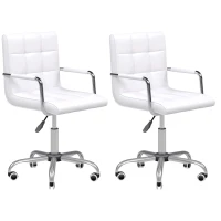 HOMCOM Lot de 2 chaises de bureau fauteuil manager pivotant hauteur réglable revêtement synthétique capitonné blanc(m-1)