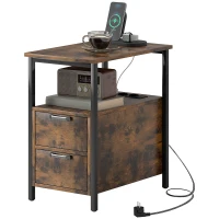 HOMCOM Beistelltisch mit Aufladestation, USB-Anschlüssen, Steckdosen, 2 Schubladen und Regal für Wohnzimmer, Schlafzimmer(m-1)