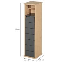 HOMCOM Badezimmerschrank mit höhenverstellbarem Regal Badmöbel mit Tür Toilettenpapier Handtuchhalter versteckter Griff MDF Bambus Braun+Grau 18 x 18 x 75 cm(m-3)