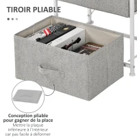 HOMCOM Lot de 3 commodes en tissu meuble de rangement chiffonnier 14 tiroirs non-tissés gris structure acier blanc plateau(m-7)