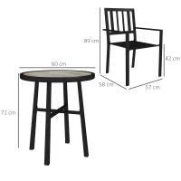 Outsunny 3 Piece Patio Bistro Set with Plastic Top, 2 Stackable Chairs, Galvanised Steel Frame, Grey(m-3)