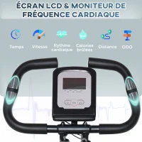 HOMCOM Vélo d'appartement magnetique pliant selle réglable dossier poignées ergonomiques écran LCD multifonction bandes résistances support smartphone acier noir(m-4)